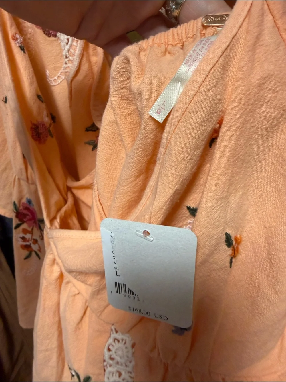 Free People Make Me Yours Embroidered Blouse- Peach combo